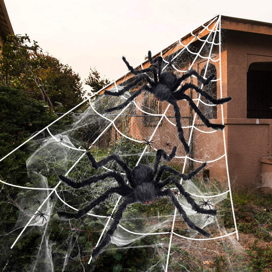 iZoeL 2pcs Giant Spider 75cm, Triangular Cobweb 5m*4.8m, Plastic Spiders 30pcs, Spider Web 40g for Halloween Decorations Indoor Outdoor Home Yard (Black cobweb + spider + 40g spider web)