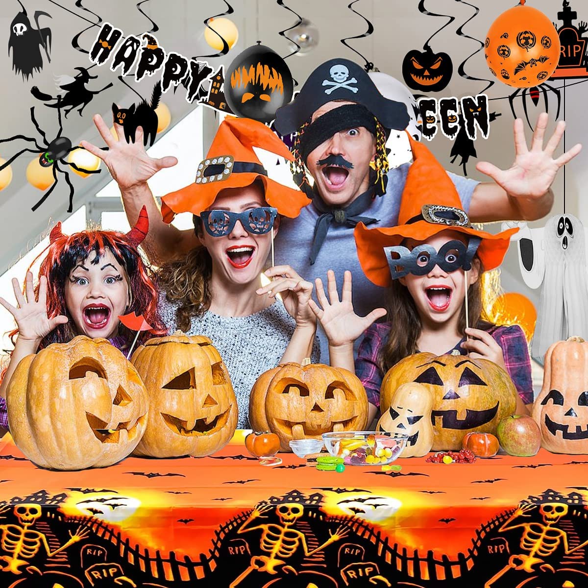 iZoeL Spooky Halloween Balloon Party Decoration Pull Flag Spiral Tablecloth Sticker Spider Crepe Paper
