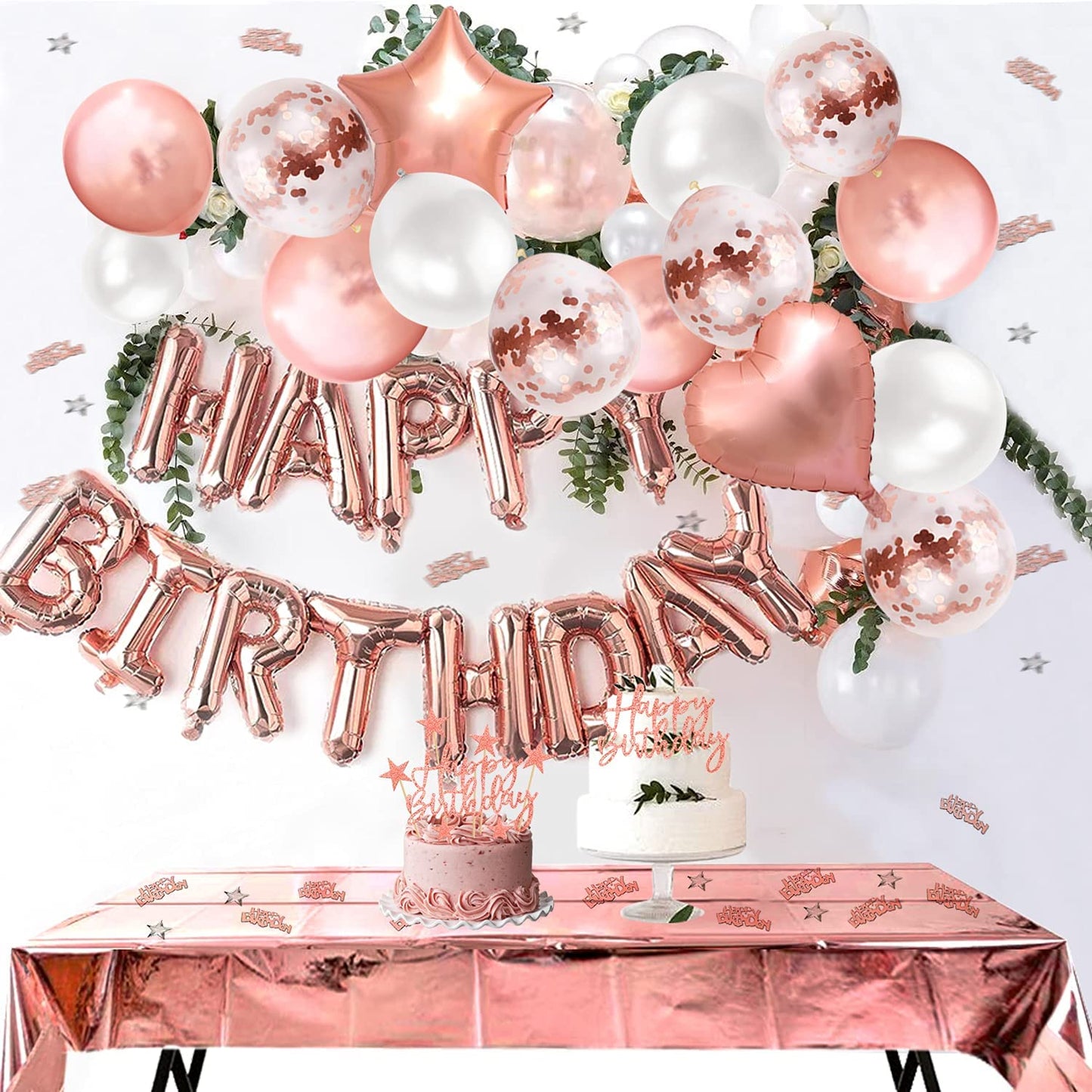 iZoeL 30 Guests Rose Gold Party Tableware and Rose Gold Birthday Balloons for Birthday Anniversary