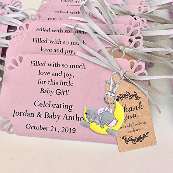 iZoeL 20 Sets Baby Shower Party Favors for Guest Gift, Baby Elephant Keychains Pink -cloud (Baby Shower unknown)…