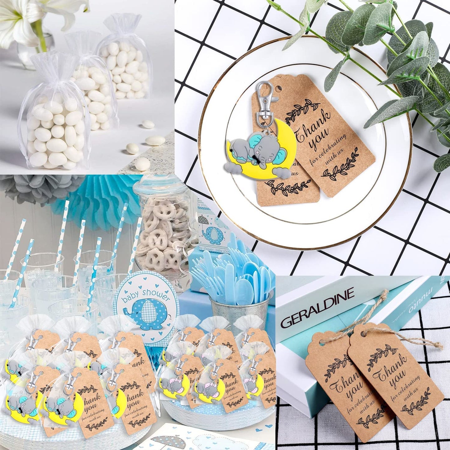iZoeL 20 Sets Baby Shower Party Favors for Guest Gift, Baby Elephant Keychains Pink -cloud (Baby Shower unknown)