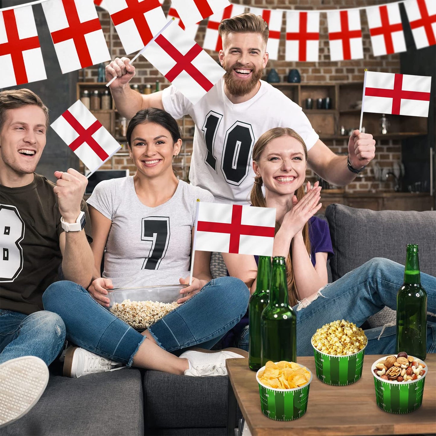 iZoeL World Cup Decorations 2022, England Hand Flag 32pcs England Flags on Stick for World Cup Football 2022 Indoor Outdoor Decorations- House Garden School Restaurant Bar Football Match