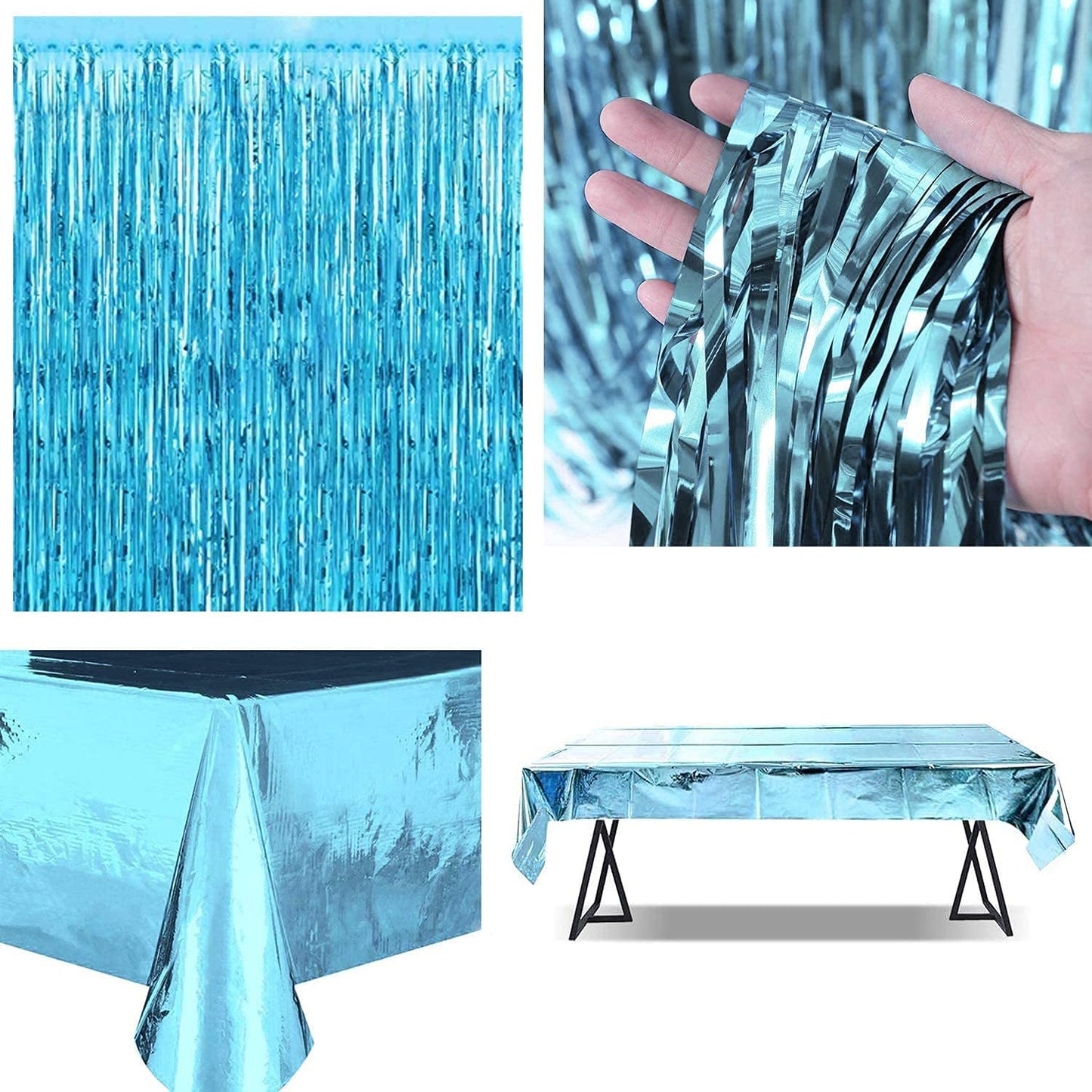 iZoeL Blue Birthday Decoration for Boys, Happy Birthday Banner, Foil Fringe Curtain Tablecloth, Heart Star Confetti Balloons with 10g Birthday Table Confetti for Baby Shower Men Kids