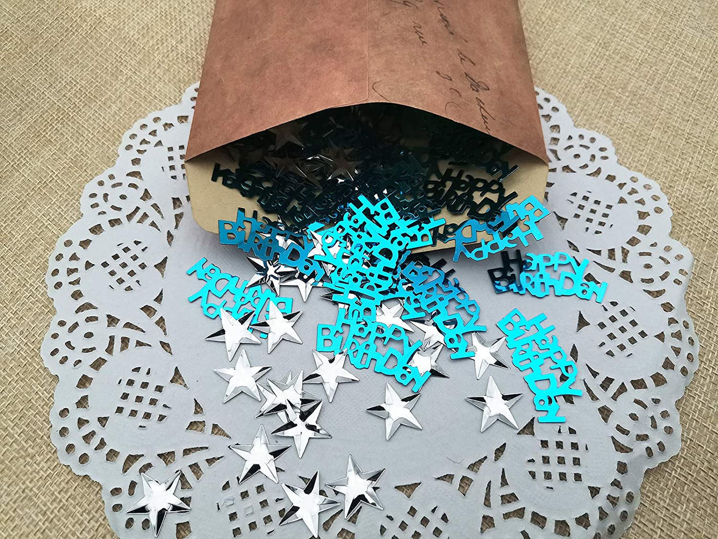 iZoeL Table Confetti Bag 30g incl. Blue Happy Birthday Confetti (240pcs) Silver Star Confetti Sequin(350pcs) for Boys Girls Birthday Party Decoration