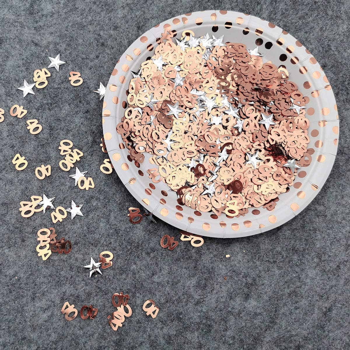 iZoeL 40th Rose Gold Table Confetti Bag 30g incl. 40th Birthday Confetti (1000pcs) Silver Star Confetti Sequin(200pcs) for 40th Birthday Party Wedding Anniversary Table Decoration (Rose Gold 40)