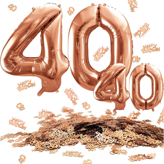iZoeL Balloon 18/21/30/40/50/80 helium incl.4pcs XXL and Small Rose Gold balloon, 30g 40 Number Confetti,20g Happy Birthday Table Confetti, Birthday Anniversary Party Decoration(Rose Gold 40)