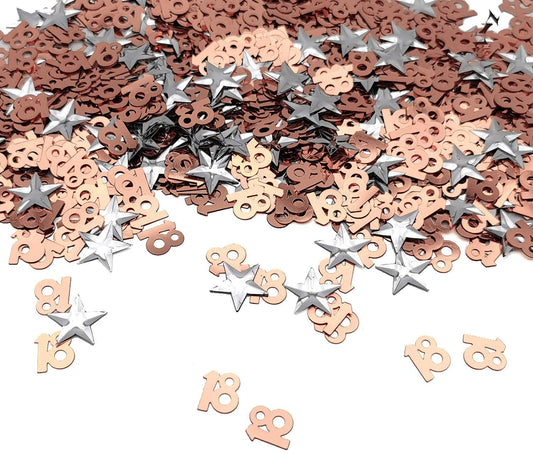 iZoeL 18th Rose Gold Table Confetti Bag 30g incl. 18th Birthday Confetti (1000pcs) Silver Star Confetti Sequin(200pcs) for 18th Birthday Party Wedding Anniversary Table Decoration (Rose Gold 18)