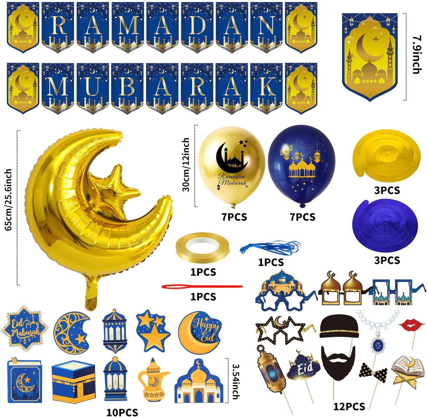 iZoeL Ramadan Decorations for Home Ramadan Mubarak Decor Eid Decorations Ramadan Balloons Banner Garland Party Glasses Photo Booth Props Hanging Swirl - Restaurant Garden Decor