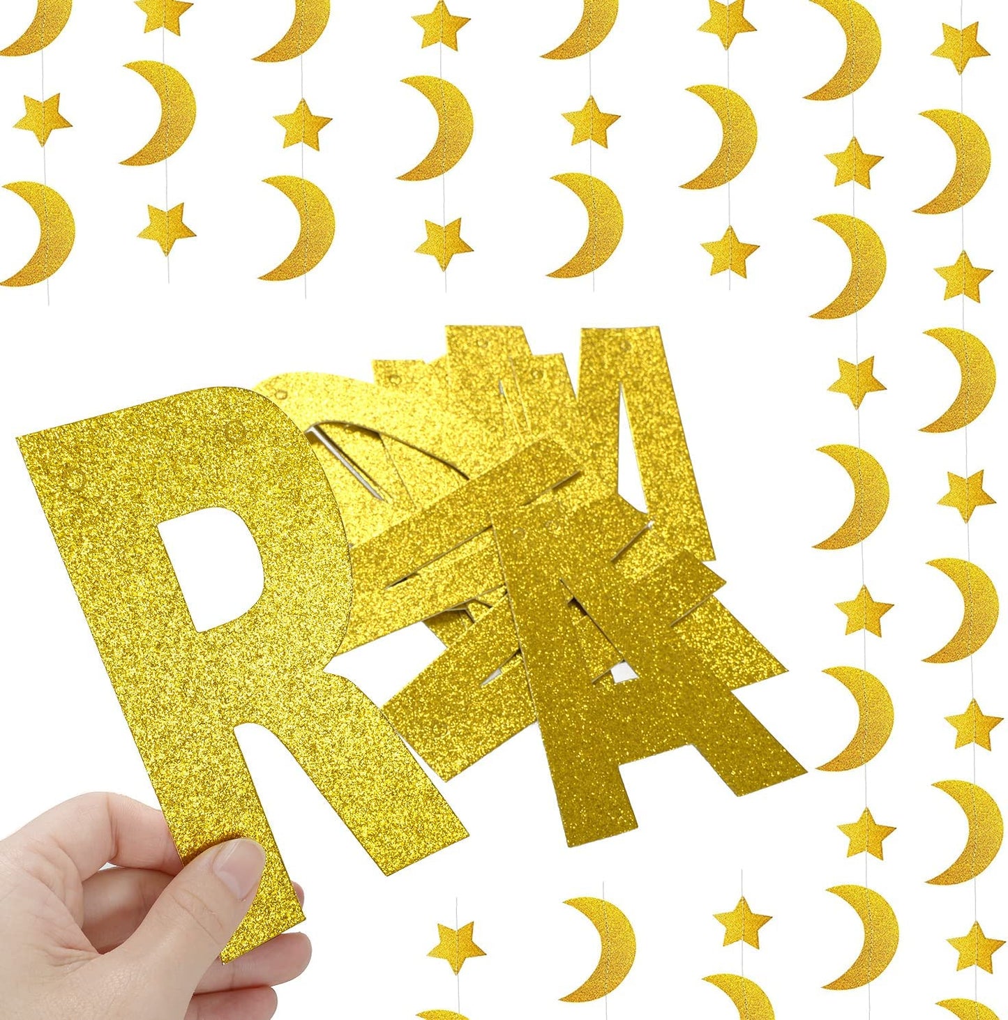 iZoeL Ramadan Decorations for Home Ramadan Mubarak Decor Eid Decorations Ramadan Balloons Banner Moon Star Garland Party Glasses Photo Booth Props for Restaurant Garden Decor