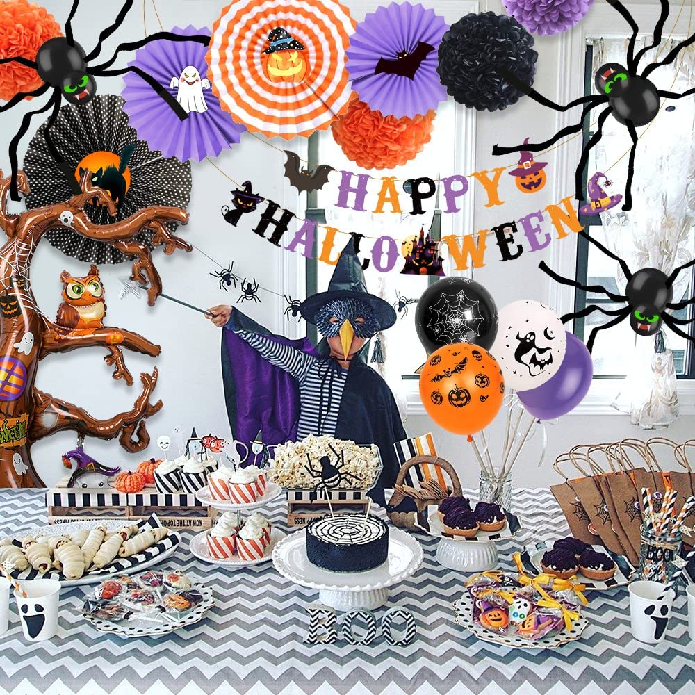 iZoeL Halloween Balloon Party Decoration Big Tree Aluminum Film Pulling Flag Folding Flowers Spider A Roll of Crepe Paper
