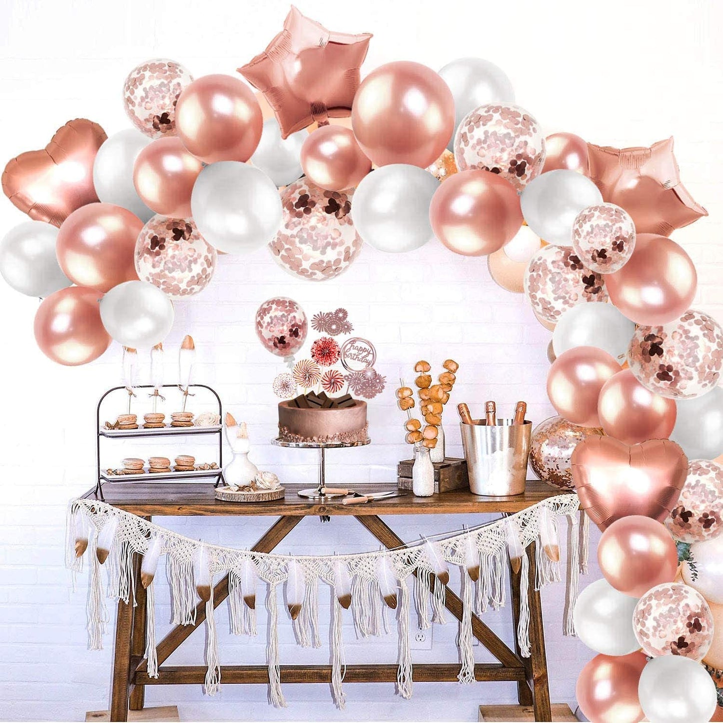 Roll over image to zoom in iZoeL Rose Gold Birthday Cake Decoration Happy Birthday Cake Topper Paper Fans Banner Confetti Balloon Fireworks Rose Gold Cupcake Topper for Girl Kid Women