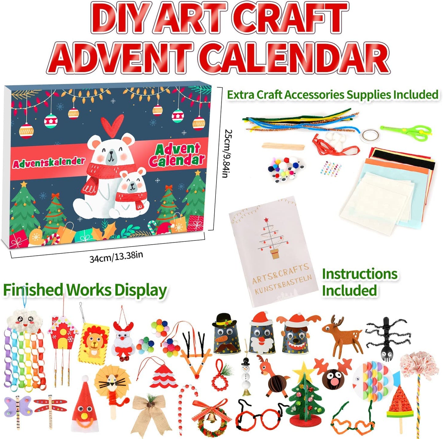 iZoeL Art Craft Advent Calendar 2022 Kids Age 5+, Advent Calendar Girls with 24 Craft Gifts - Christmas Countdown Advent Calendar Xmas Surprise Gift Christmas Crafts - Inclu Instruction Manual