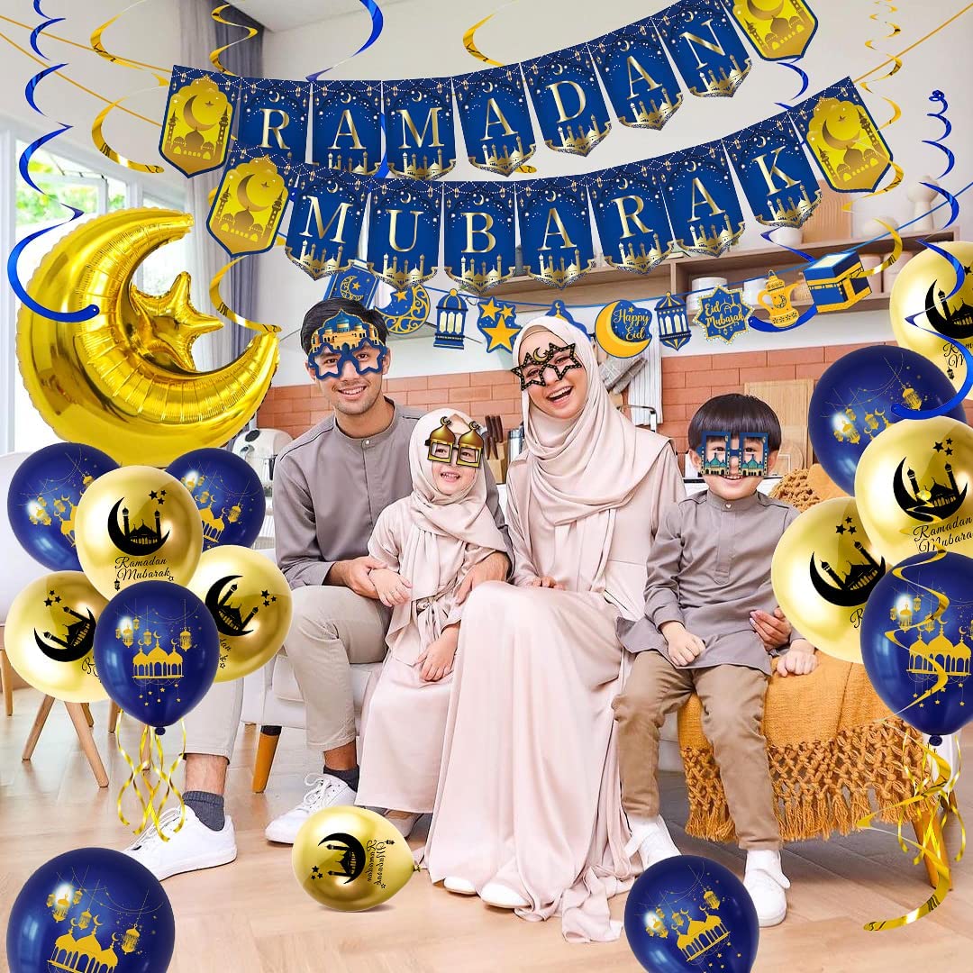 iZoeL Ramadan Decorations for Home Ramadan Mubarak Decor Eid Decorations Ramadan Balloons Banner Garland Party Glasses Photo Booth Props Hanging Swirl - Restaurant Garden Decor