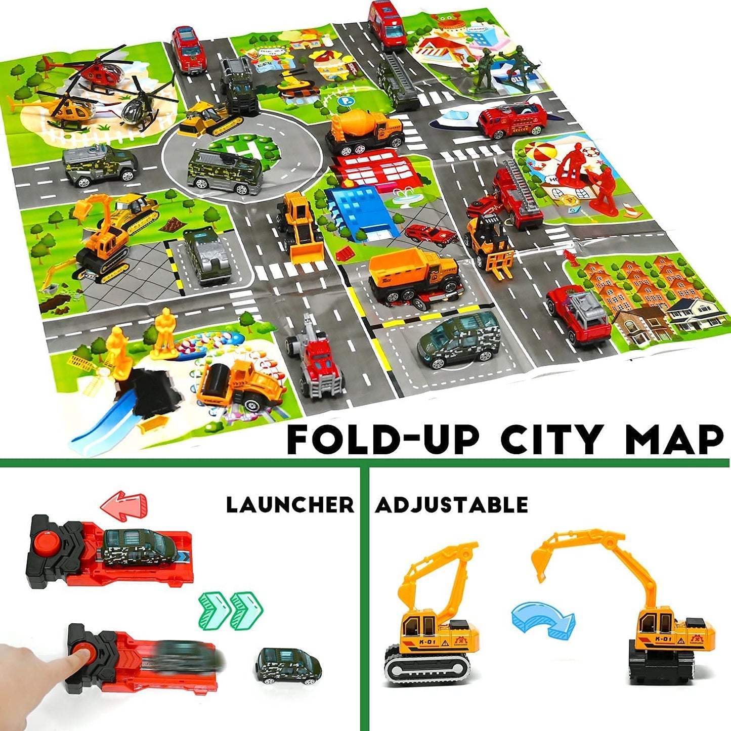 iZoeL Alloy Cars Advent Calendar for Kids Boys 2021, Launcher with 24 Construction Truck Fire Car Military Vehicles Helicopter, 24 Countdown Days for Son Grandson Girls