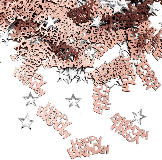 iZoeL BirthdayTable Confetti 30g incl. Rose Gold Happy Birthday Confetti (240pcs) Silver Star Confetti (350pcs) for Boys Girls Woman Kids Birthday Party Table Decoration