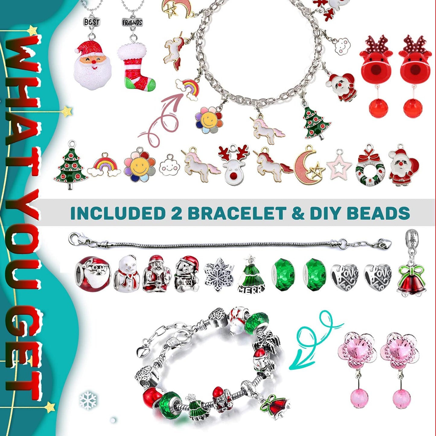 iZoeL Bracelet Advent Calendar 2021 Girls, DIY Beads Charms of 2 Bracelet, 2 Necklace, 24 Days Countdown to Christmas Holiday, Xmas Surprise Gift for Daughter Niece Sister Granddaughter