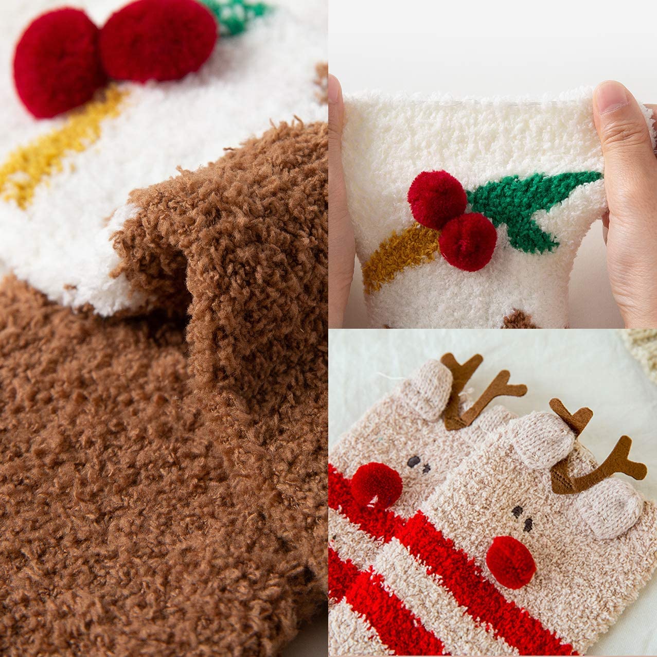 iZoeL Christmas Socks Women Girls Fluffy Animals Dog Socks Non Slip Kids