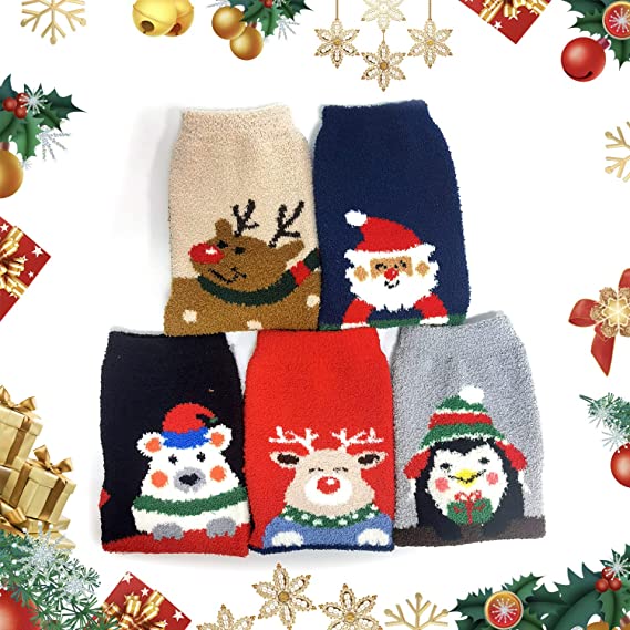 iZoeL Christmas Socks for Women Boys Girls, Funny Fluffy Socks Gifts, Grip Bed Socks Novelty Socks House Socks, Cozy Soft Warm Socks for Winter, Christma Gift Socks, Pack of 5 Nonslip Socks