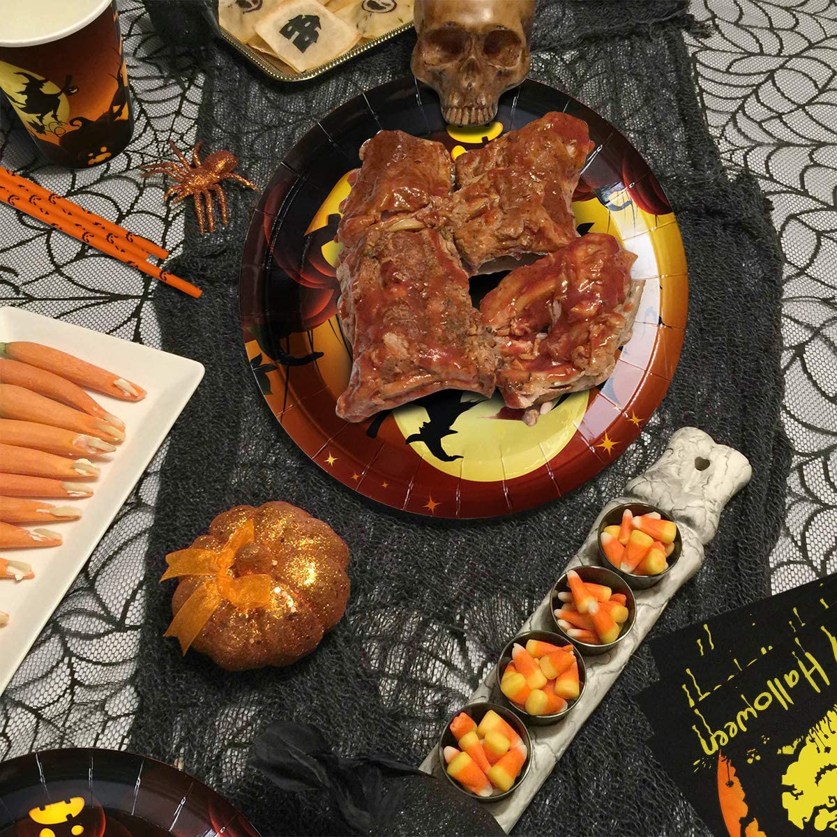 iZoeL Halloween Tableware for 20Guests Witches Banner Paper Plates Napkins Cups Straws - Disposable Dinnerware for Halloween Party Decorations Supplies