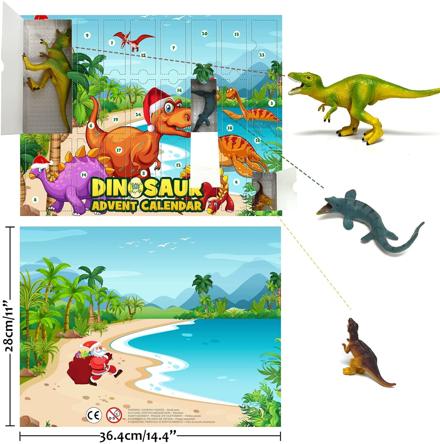 iZoeL Dinosaur Advent Calendar 2021 Boys Kids Christmas, 24 Dinosaurs Figures Playset with Game Map Countdown Days to Christmas Xmas Holiday Surprise Gift for Girls Teens