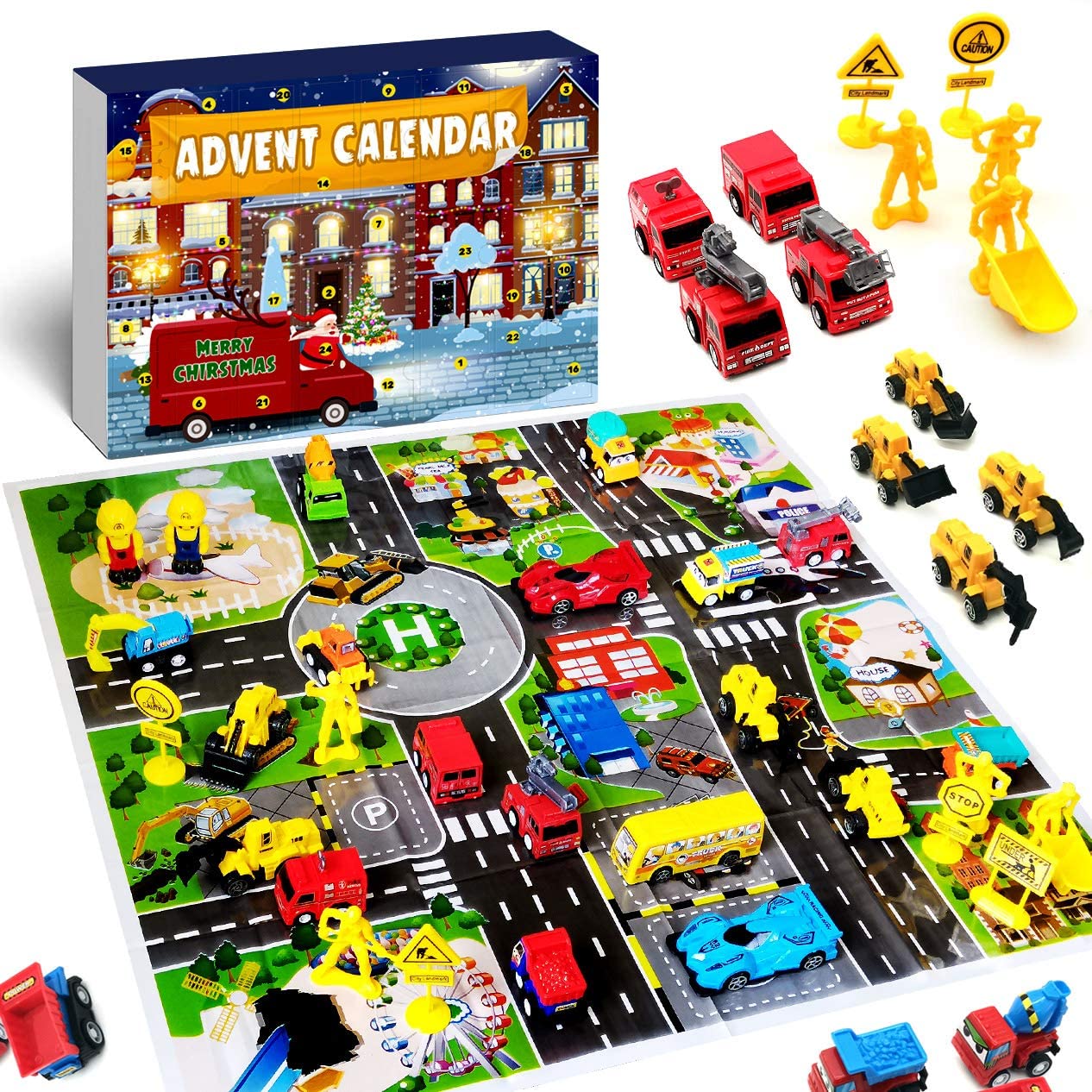 iZoeL Alloy Cars Advent Calendar for Kids Boys 2021, Launcher with 24 Vehicles (Plastic)