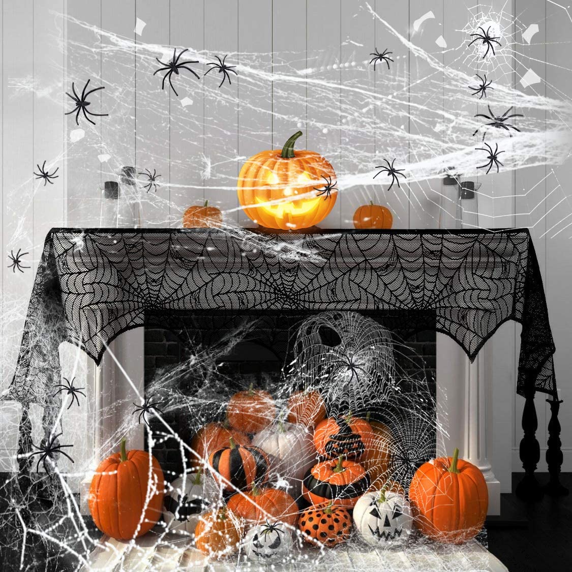 iZoeL 100g Stretchable Spider Web (Night Luminous) Cobweb webbing plus 50pcs Big Fake Spider for Halloween Night Haunted House Bar Pub Party Decoration