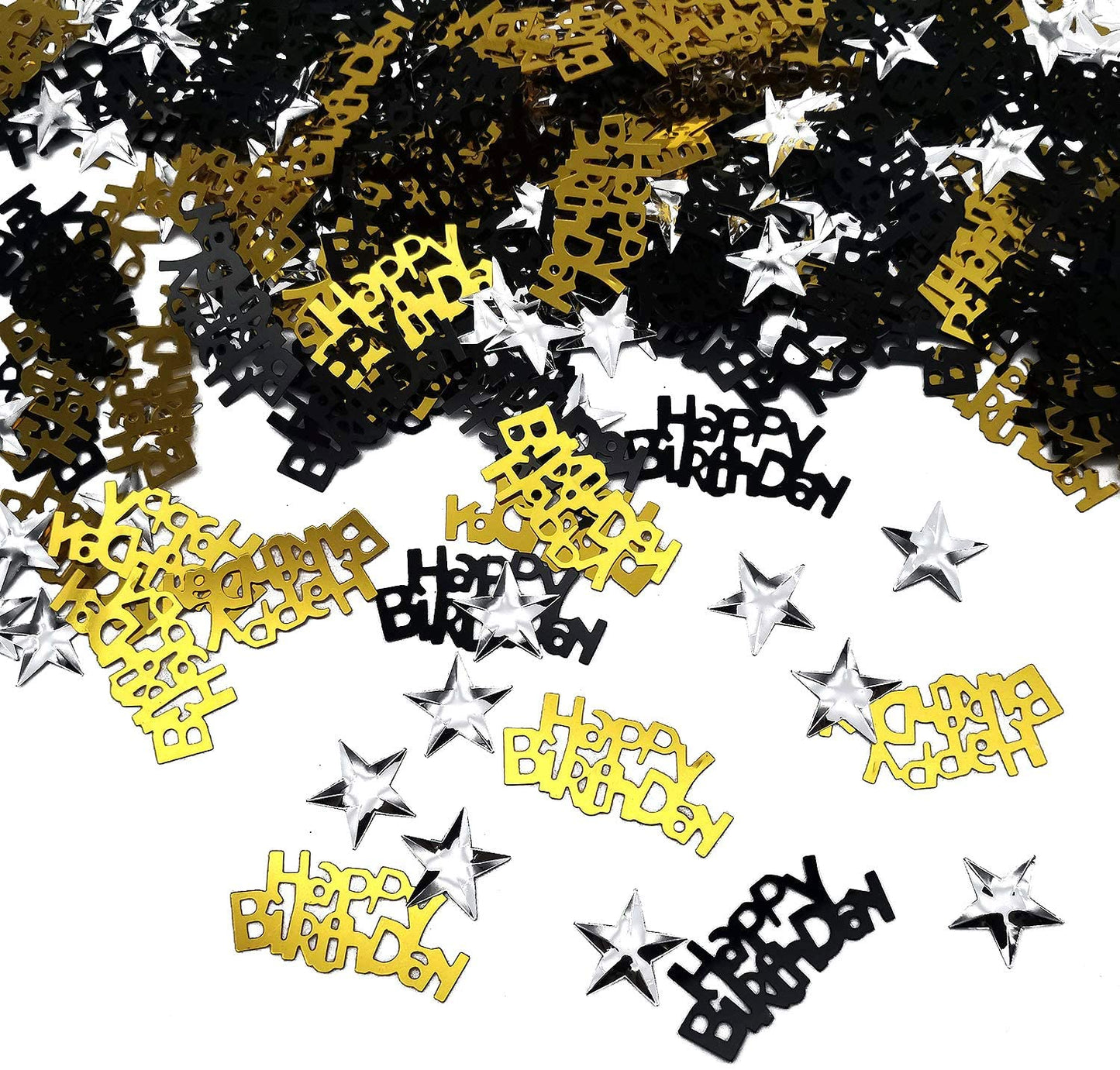 iZoeL Table Confetti Bag 30g incl. Gold Happy Birthday Confetti (120pcs) Black Happy Birthday Confetti (120pcs) Silver Star Confetti Sequin(350pcs) for Boys Girls Birthday Party Decoration