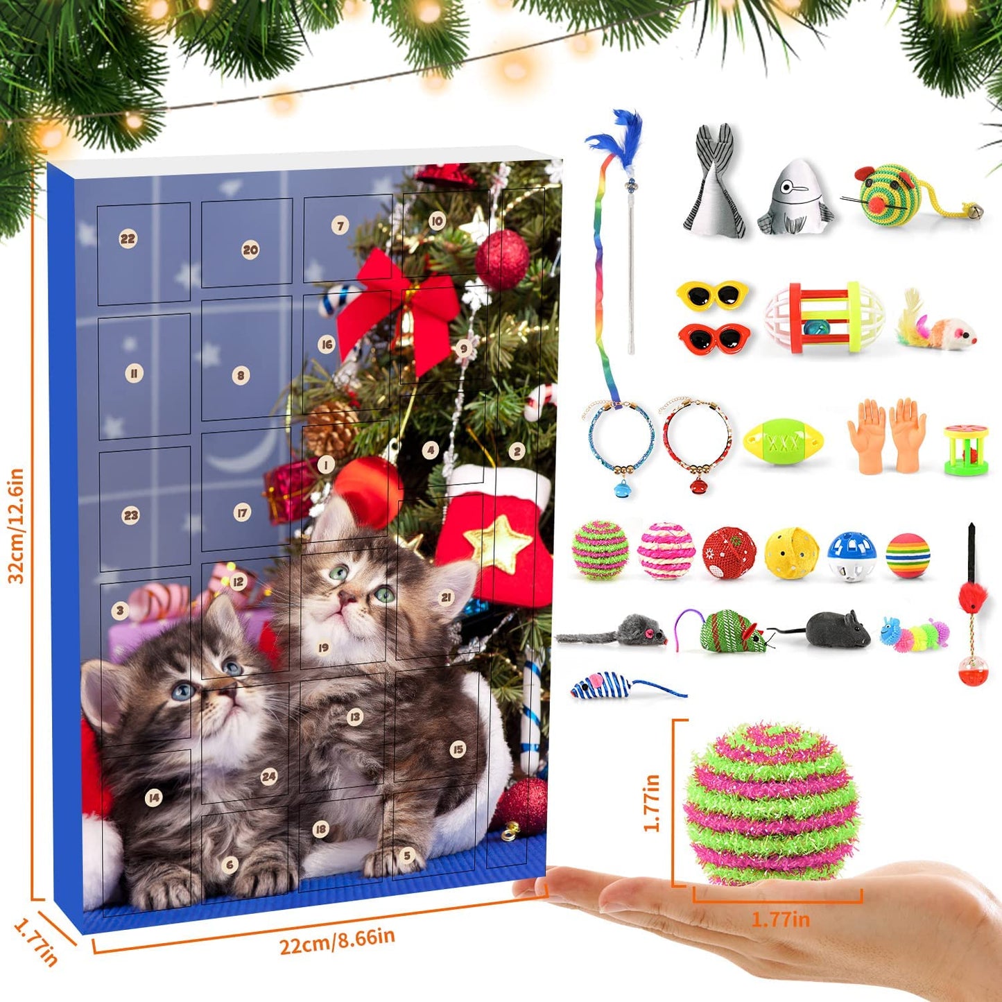 iZoeL Cat Advent Calendar 2022, 24Pcs Interactive Cat Toys for Indoor Cats - Christmas Cat Collars Cat Bow Tie Feather Toys for Cats, Fish Fake Mouse Bell Balls for Cat Christmas Gifts
