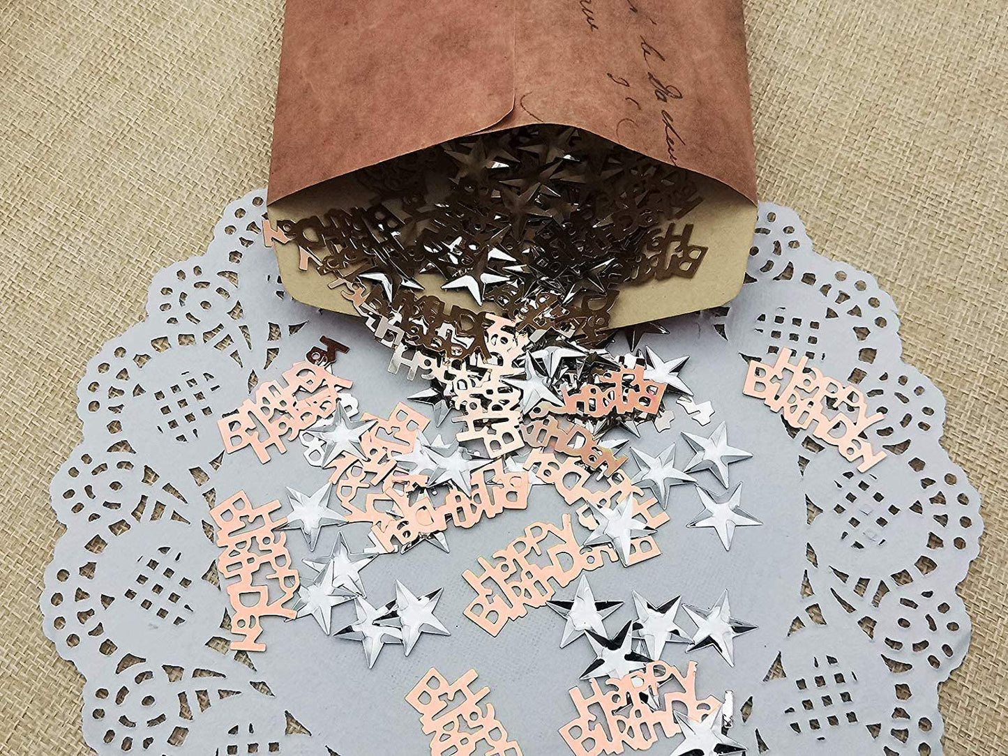 iZoeL BirthdayTable Confetti 30g incl. Rose Gold Happy Birthday Confetti (240pcs) Silver Star Confetti (350pcs) for Boys Girls Woman Kids Birthday Party Table Decoration