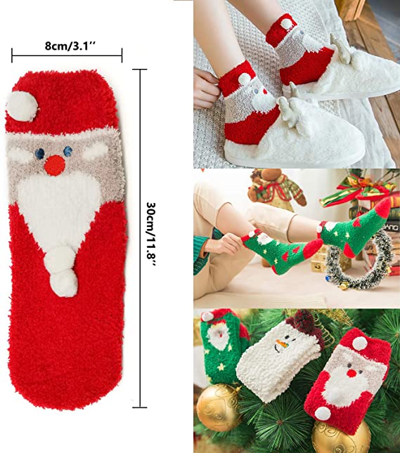 iZoeL 5 pairs Christmas Socks Fluffy Non Slip with Rubber Socks Novelty Funny House Socks Winter Socks Warm Socks Advent calendar Fillers New Year Gift for Women Kids Adults Kids