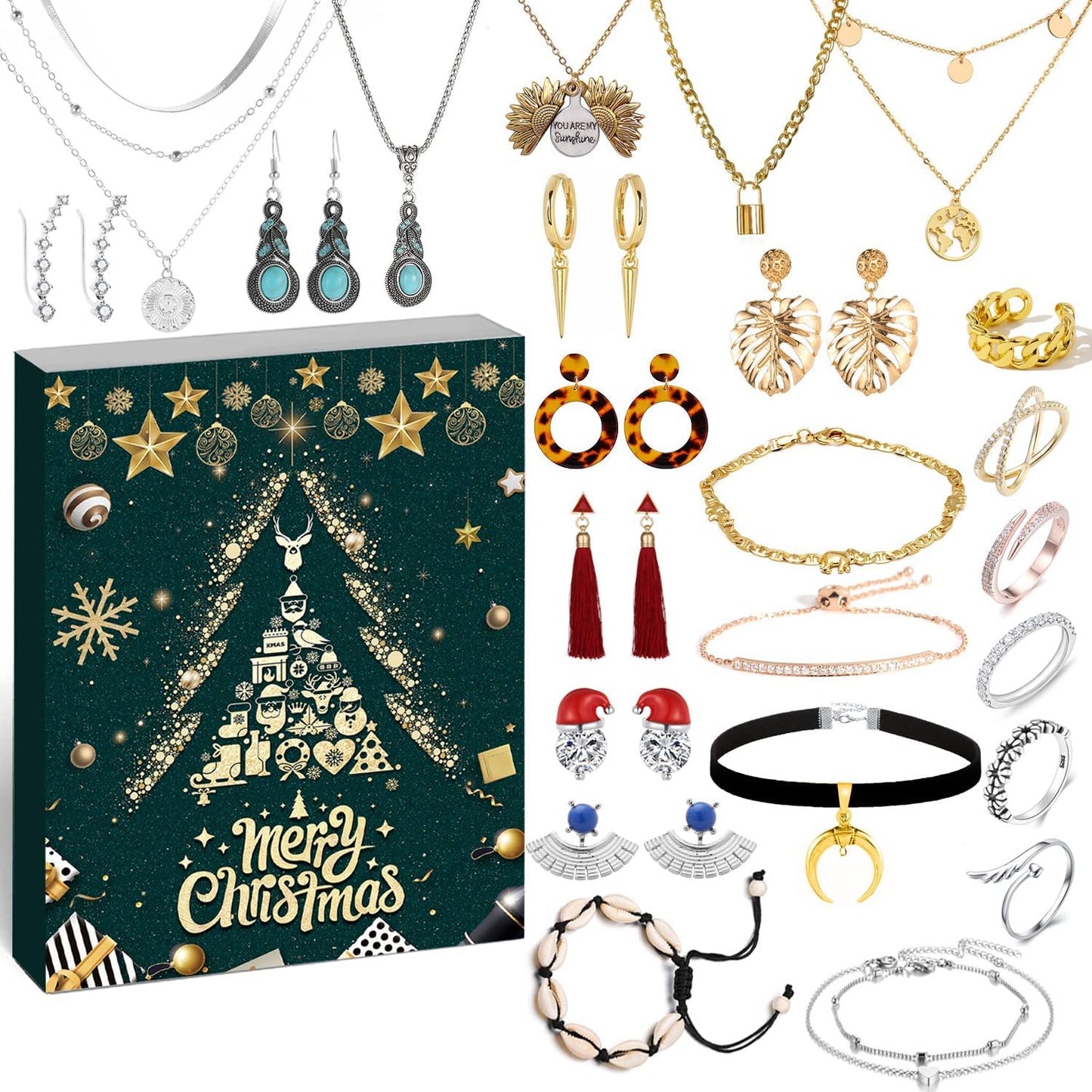 iZoeL Jewellery Advent Calendar 2021 for Women Girls Adults, 24 Surprises with Necklace Earrings Rings Bracelets Anklet Jewelry Calendar for Wife Mother Girlfriend Daughter Granddaughter