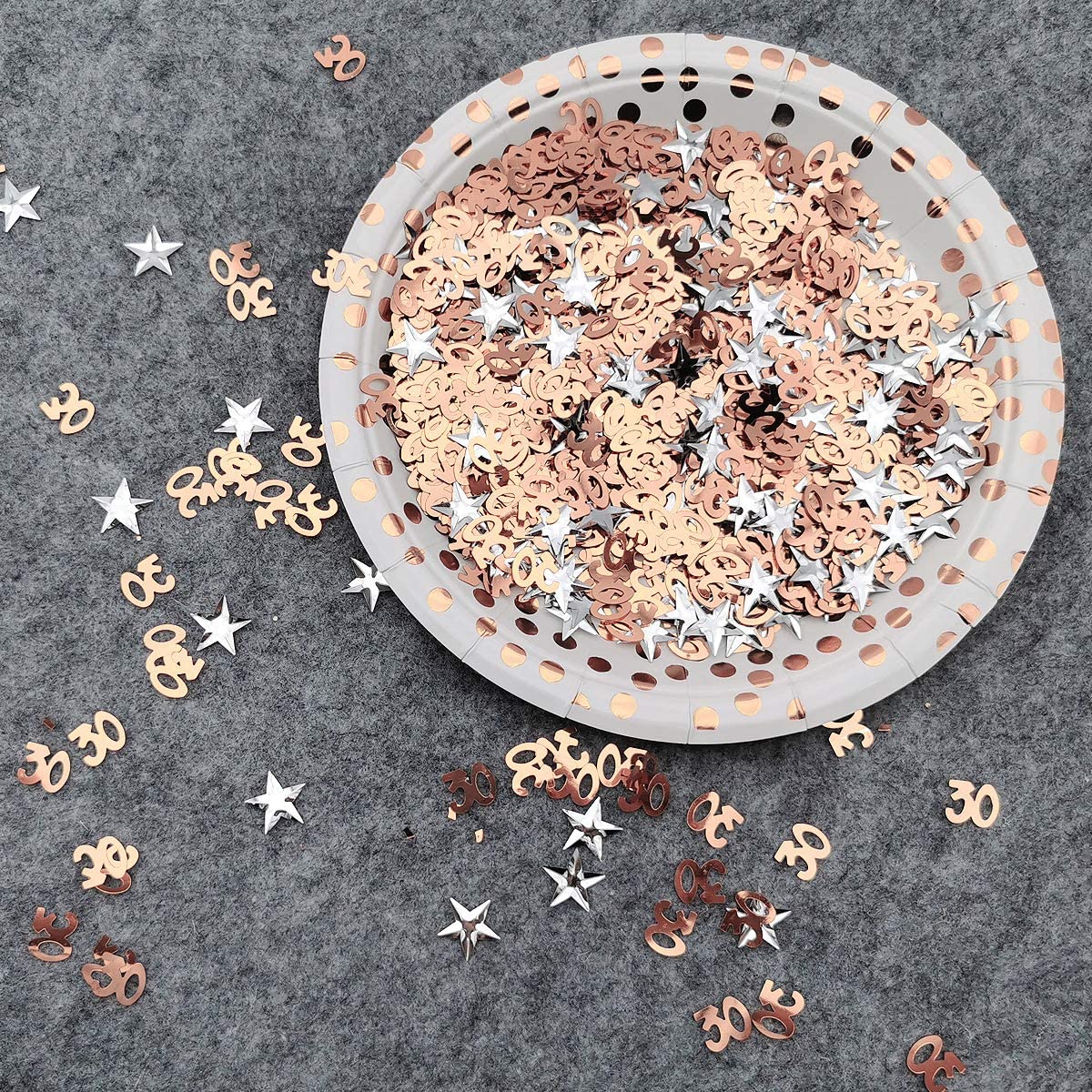 iZoeL 30th Rose Gold Table Confetti Bag 30g incl. 30th Birthday Confetti (1000pcs) Silver Star Confetti Sequin(200pcs) for 30th Birthday Party Wedding Anniversary Table Decoration (Rose Gold 30)