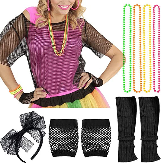 iZoeL 80s Fancy Dress for Women Halloween Costumes for Girls 80s Accessories Costume Outfits - 80s Top Headband Gloves Leg Warmers Necklace