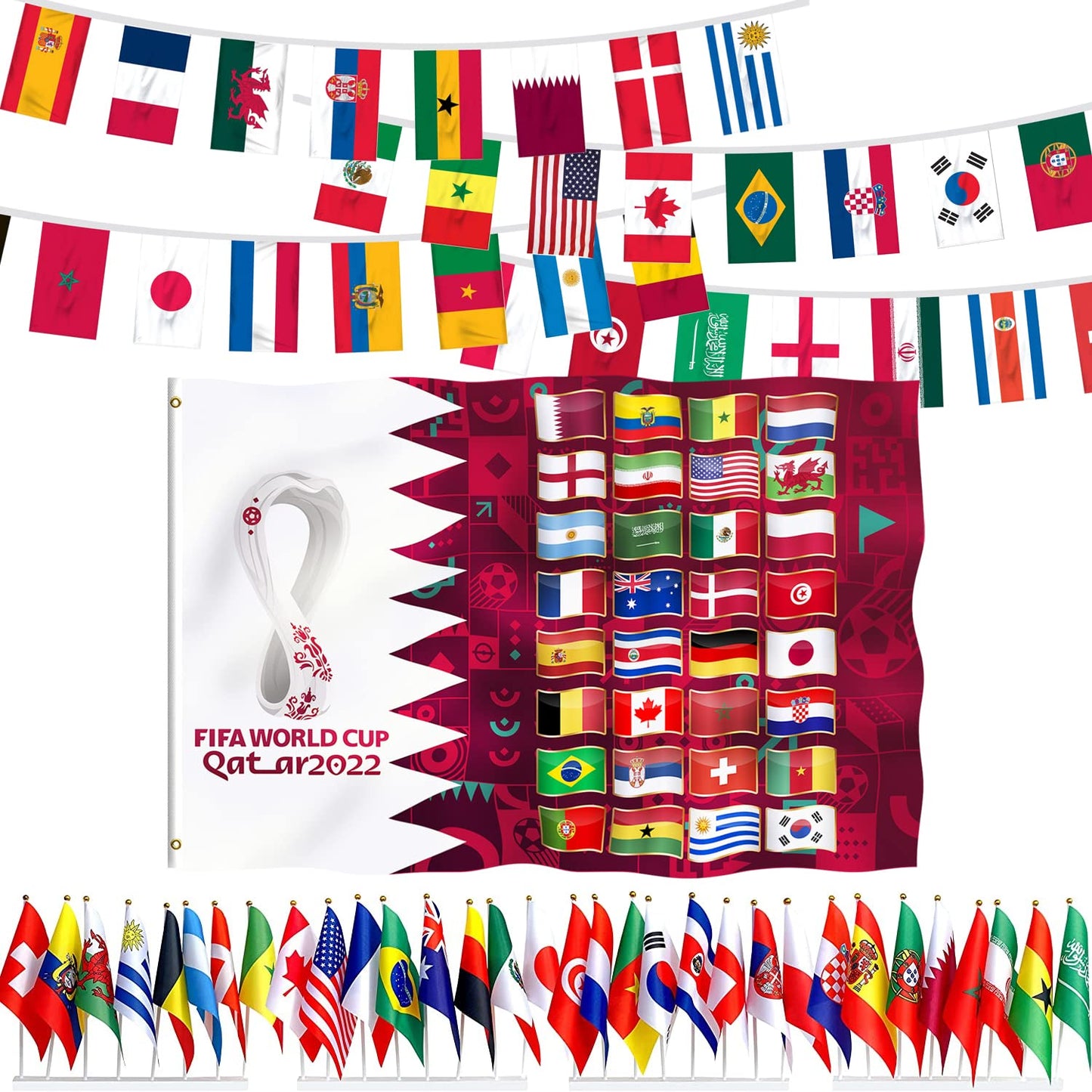 String flag + big national flag + 32 hand-waving flags…