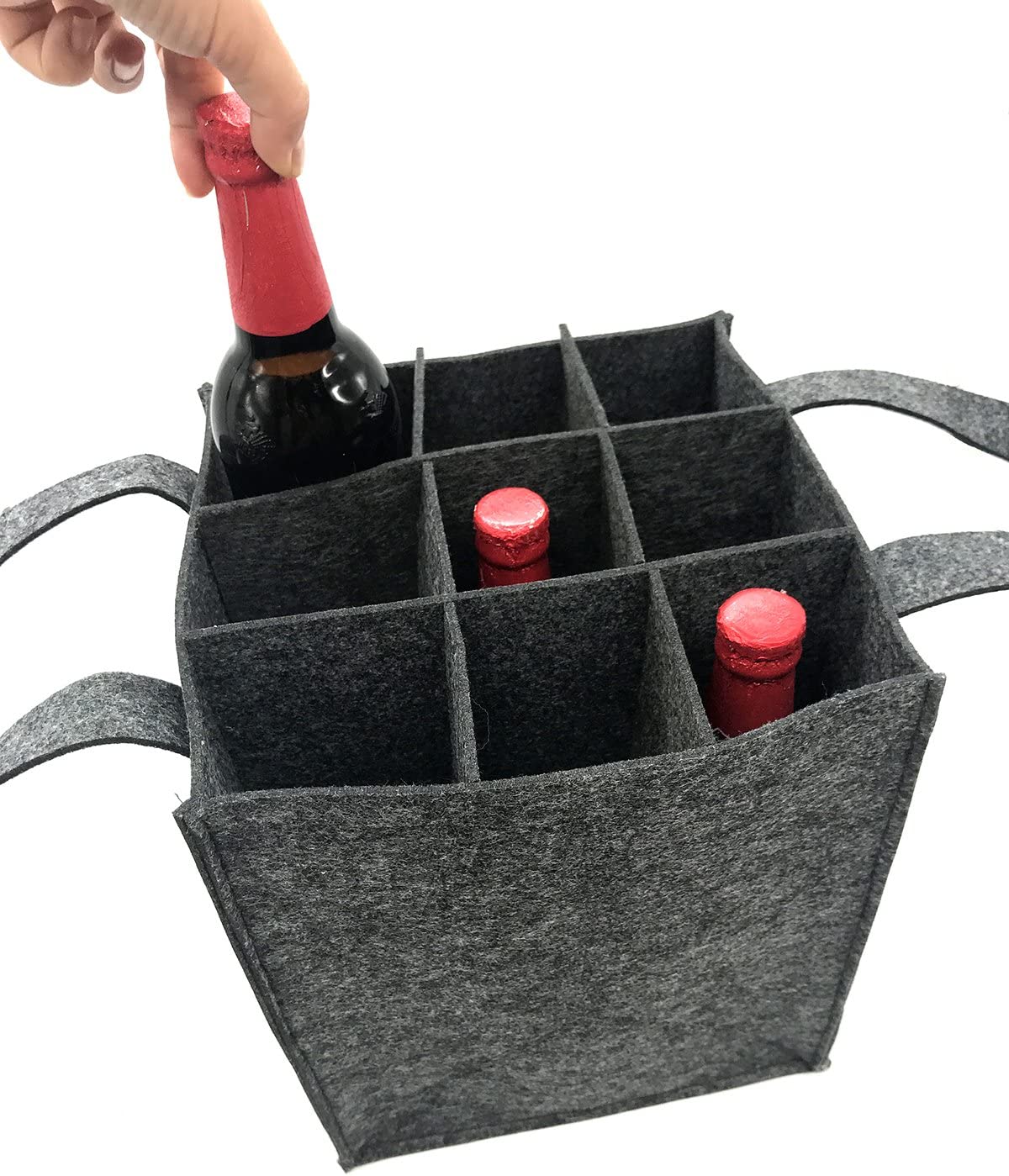 iZoeL Wine Bottle Carriers Tote Bag Reusable Washable with Removable Divider Feltbag for 9 Bottles