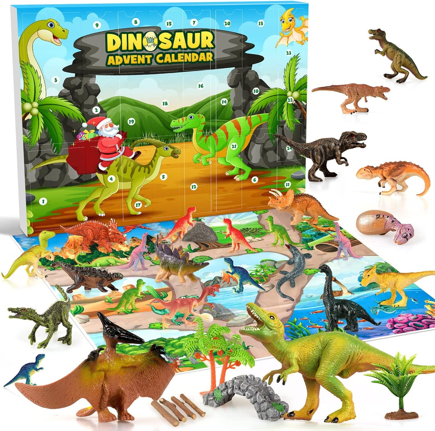 iZoeL Dinosaur Advent Calendar 2022 Boys Kids Christmas, 24 Big Dinosaurs Figures Playset with Game Map Countdown Days to Christmas Xmas Holiday Surprise Gift for Girls Teens