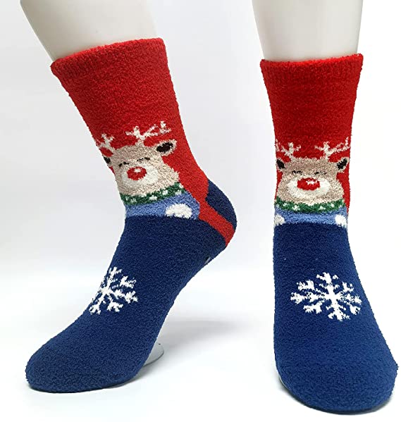 iZoeL Christmas Socks for Women Boys Girls, Funny Fluffy Socks Gifts, Grip Bed Socks Novelty Socks House Socks, Cozy Soft Warm Socks for Winter, Christma Gift Socks, Pack of 5 Nonslip Socks