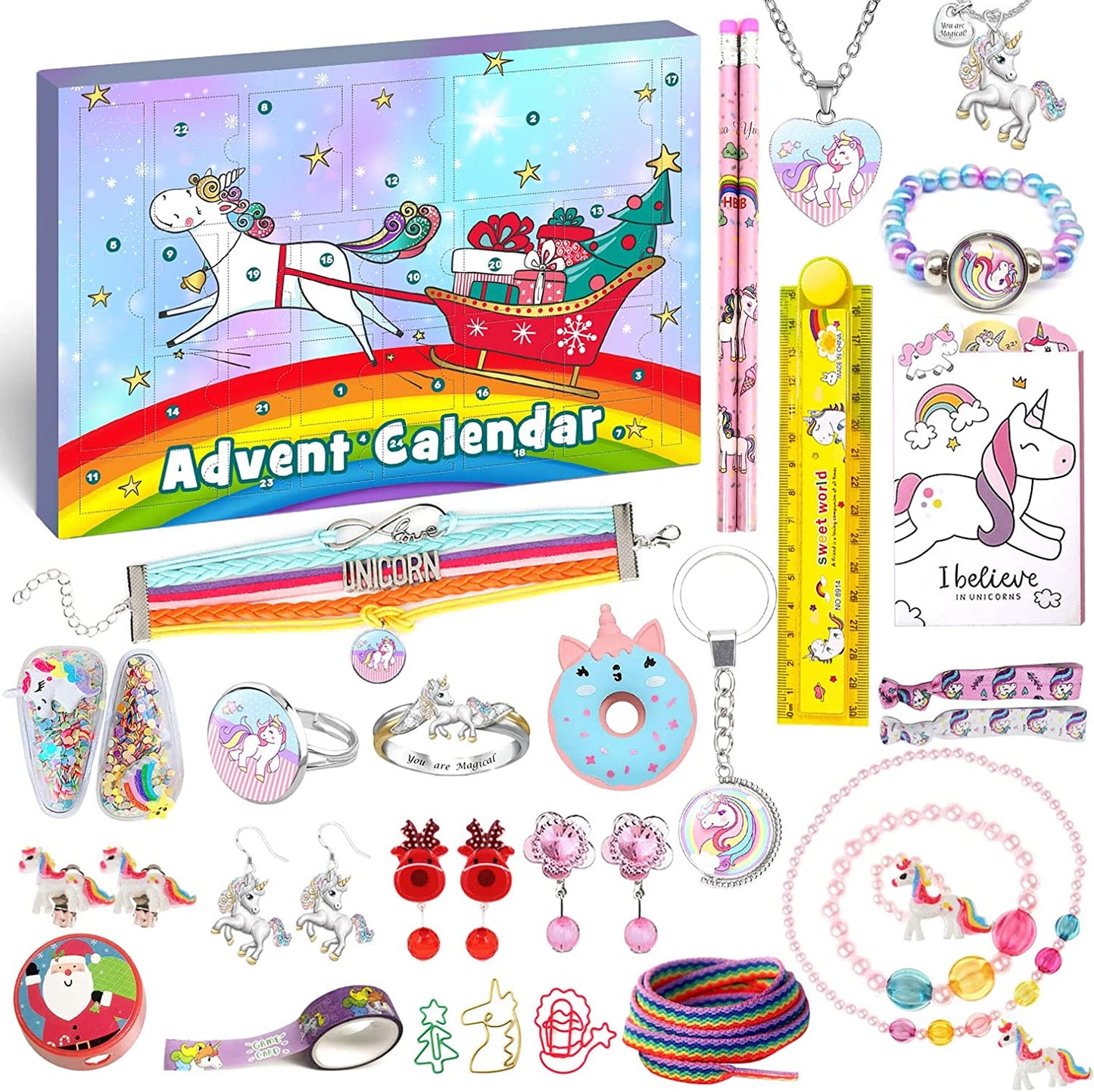 iZoeL Unicorn Advent Calendar for Girl 2022 Christmas, 24 Days Novelty Gifts, Unicorn Stationery, Accessories, Jewelry, Countdown Days to Christmas Holiday, Xmas Surprise Gift for Girls Kids Teens