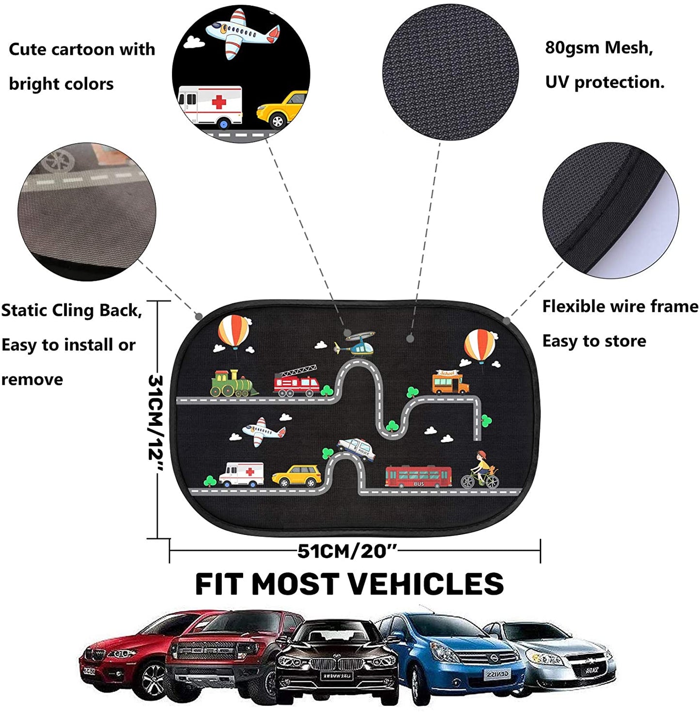 iZoeL Car Sun Shade for Baby Kids 2 Pack, Static Cling Side Window Car Annimal Lion, 80GSM Rear Sunshades Universal with 8 Suction Cups and Storage Bag - Sun Glare and UV Rays ProtectionProtection