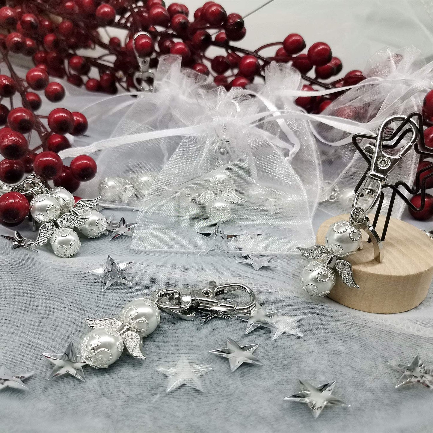 iZoeL 20 Guardian Angel Keychains Lucky Horseshoe Pendants Plus 20 Organza Bags, Thank You Nurse Gift Thank You Doctor Gift, Funeral Guest Gift Baby Shower Gift Bridal Party Favors Wedding Gift
