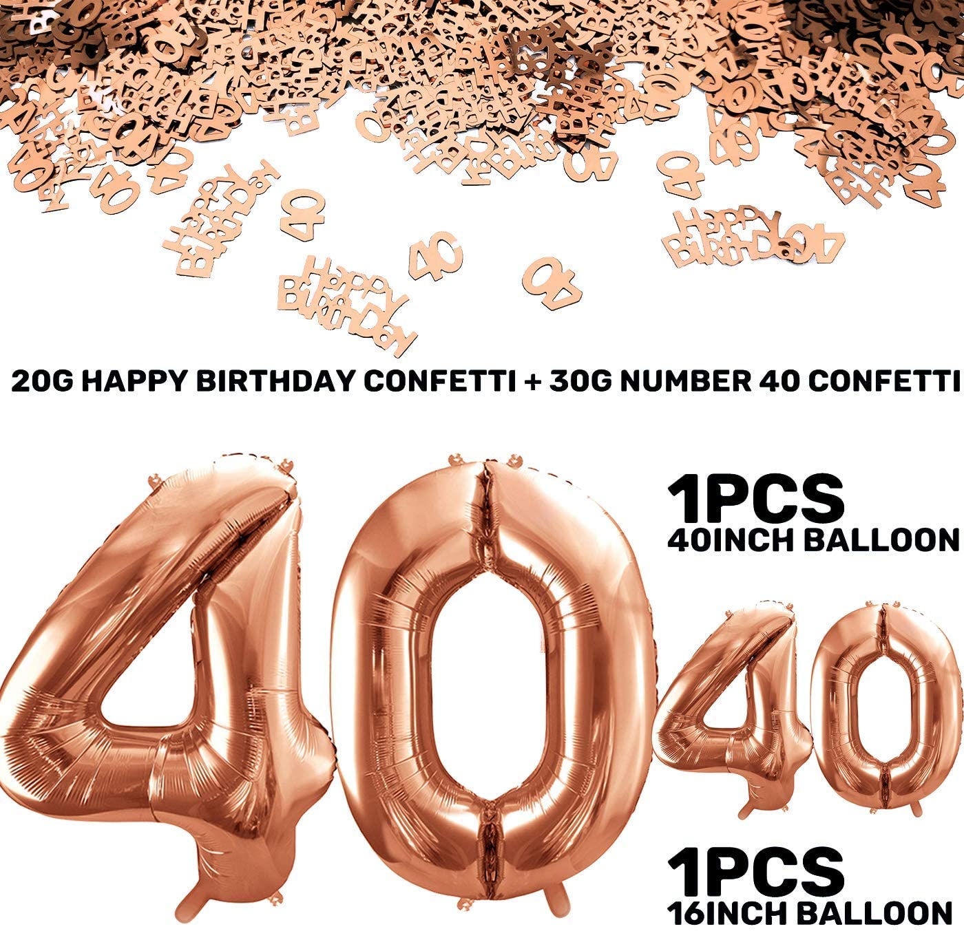 iZoeL Balloon 18/21/30/40/50/80 helium incl.4pcs XXL and Small Rose Gold balloon, 30g 40 Number Confetti,20g Happy Birthday Table Confetti, Birthday Anniversary Party Decoration(Rose Gold 40)