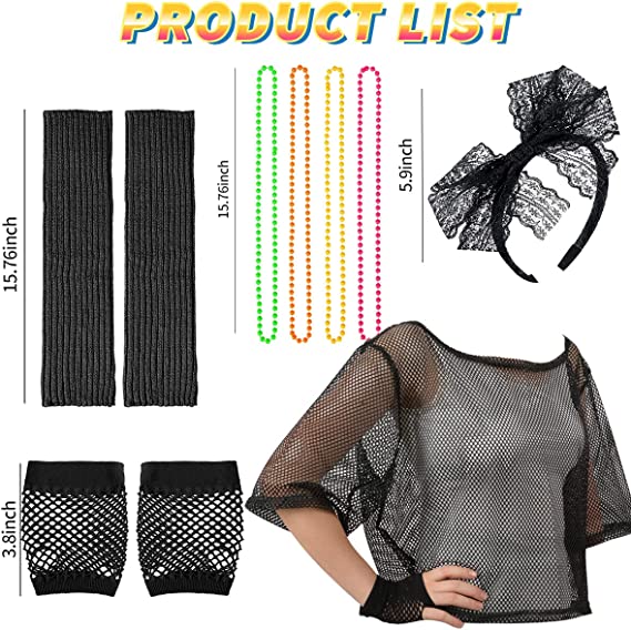 iZoeL 80s Fancy Dress for Women Halloween Costumes for Girls 80s Accessories Costume Outfits - 80s Top Headband Gloves Leg Warmers Necklace