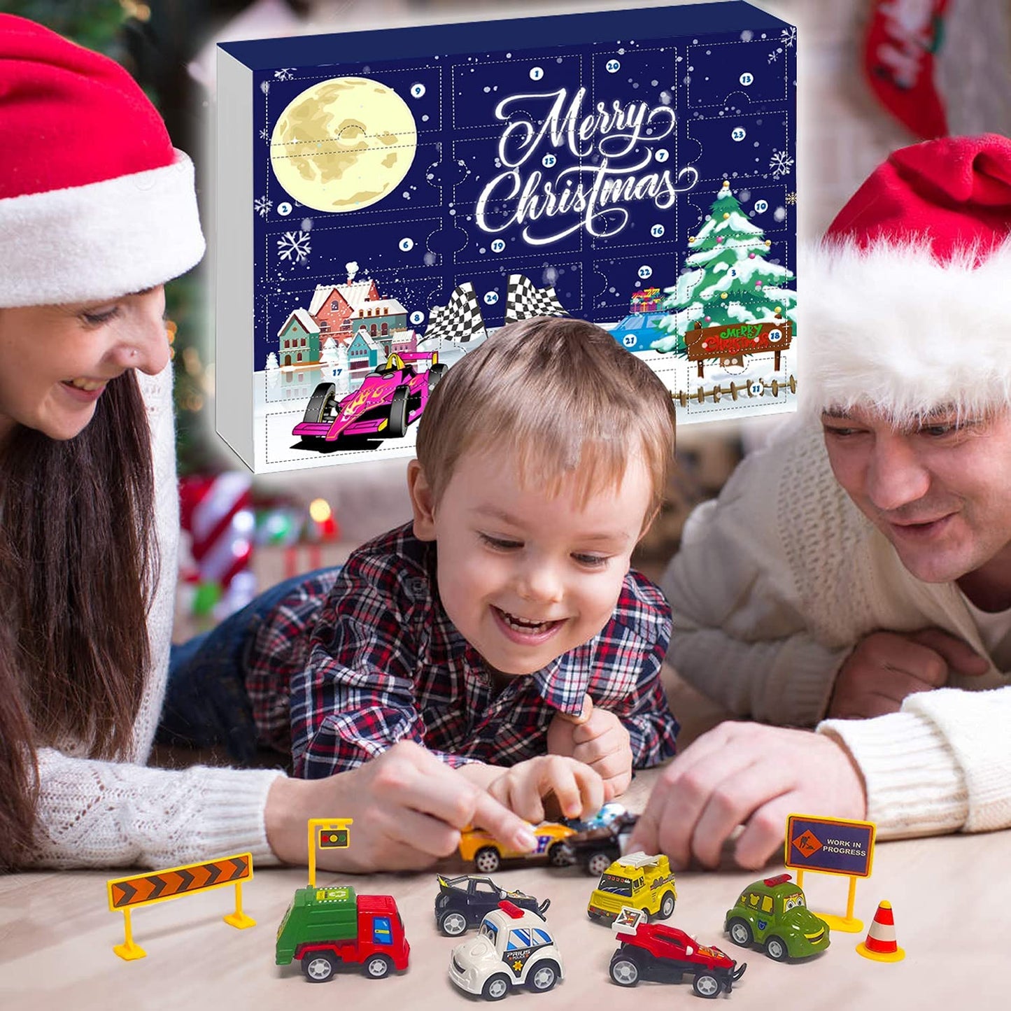 iZoeL Cars Advent Calendar for Kids Boys 2021 Christmas, 24 Mini Pull Back Vehicles with Game Map, Racing Car Construction Vehicles Fire Truck Countdown Days to Christmas for Son Grandson Girls