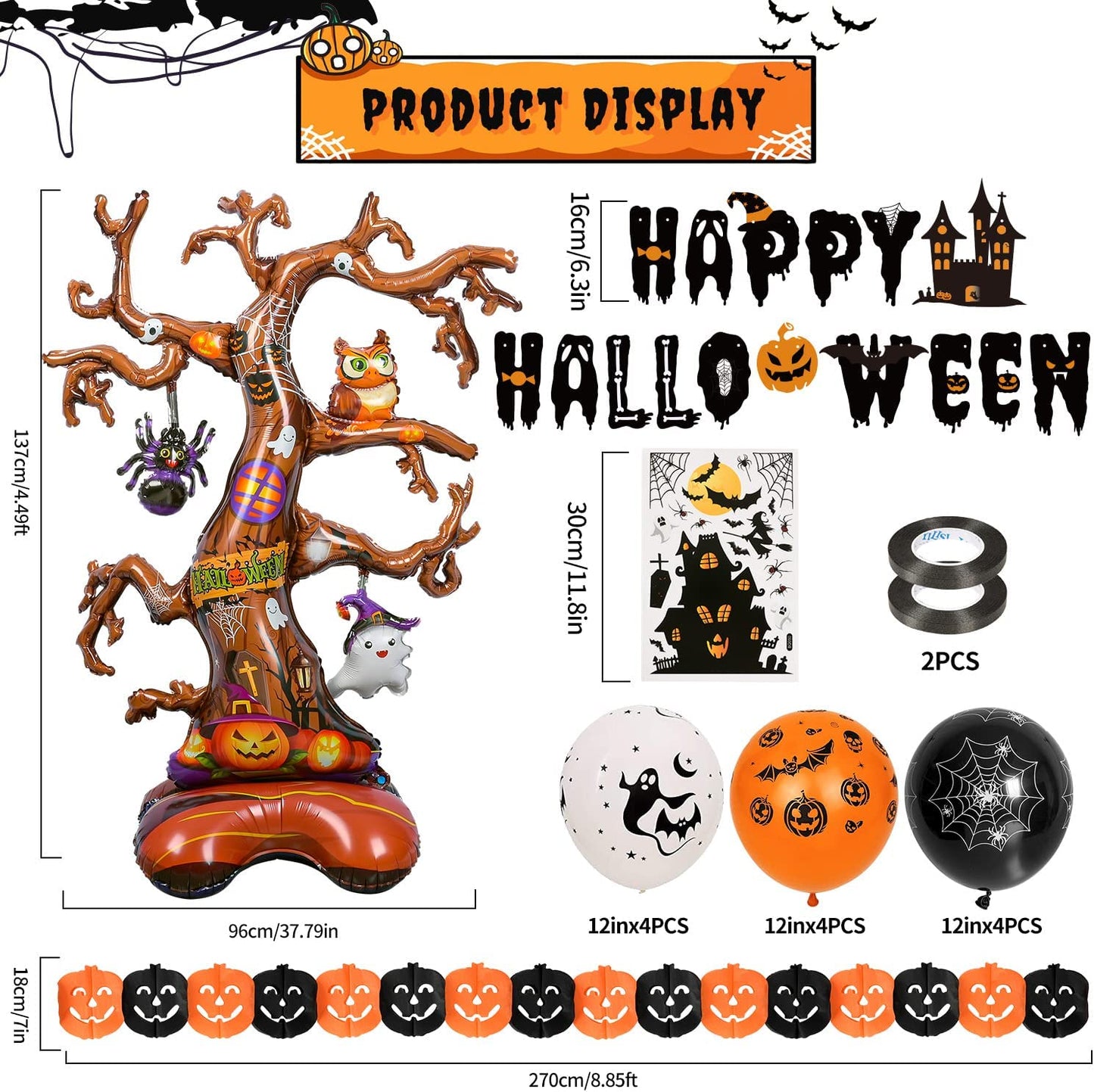 iZoeL Halloween Balloon Party Decoration Big Tree Aluminum Film Pull Flag Pumpkin Pull Flower Sticker Ribbon