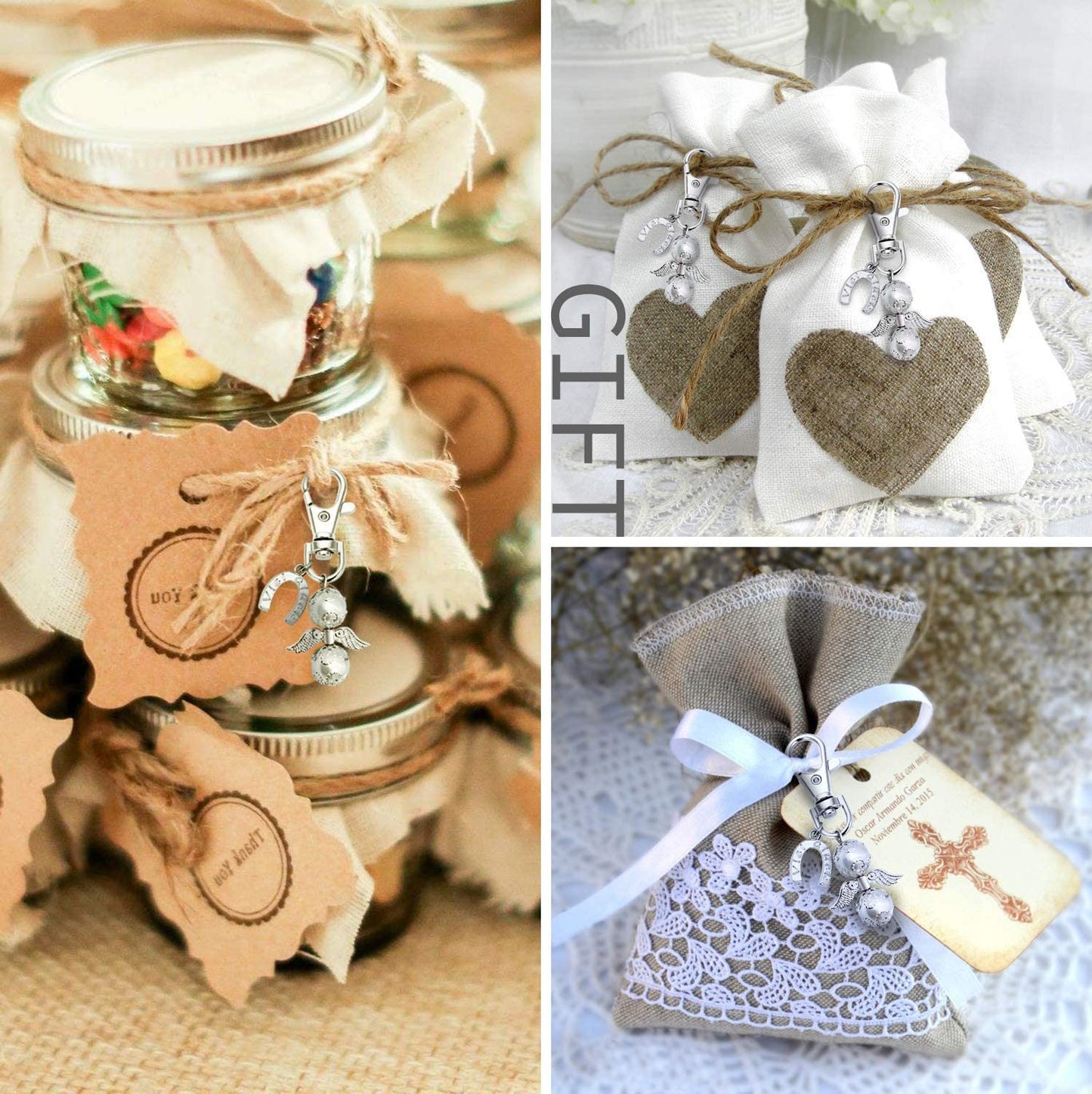 iZoeL 20 Guardian Angel Keychains Lucky Horseshoe Pendants Plus 20 Organza Bags, Thank You Nurse Gift Thank You Doctor Gift, Funeral Guest Gift Baby Shower Gift Bridal Party Favors Wedding Gift