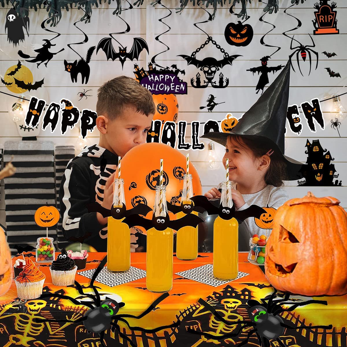 iZoeL Halloween Balloon Party Decoration Pull Flag Spiral Tablecloth Sticker Spider Crepe Paper