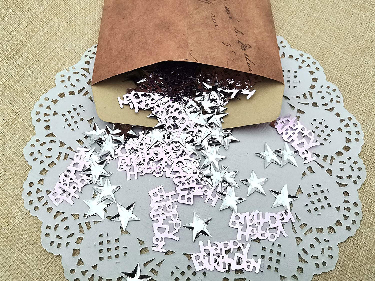 iZoeL 30g Pink Birthday Table Confetti for Girls Women Birthday Party Decoration, incl. Pink Happy Birthday Confetti (240pcs) Silver Star Confetti Sequin(350pcs)