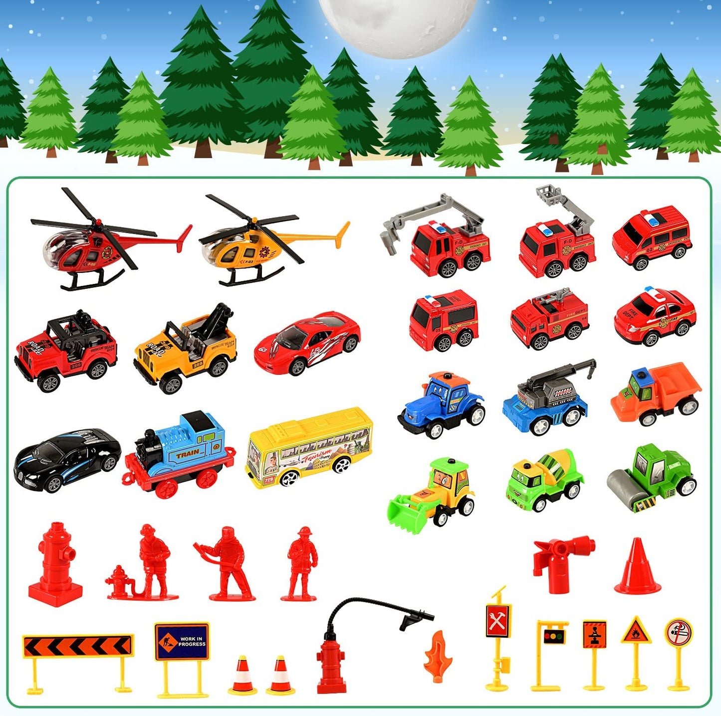 iZoeL Cars Advent Calendar for Kids Boys 2022 Christmas, 24 Pull Back Vehicles Helicopter Construction Vehicles Fire Truck Car Countdown Days to Christmas for Son Grandson Girls