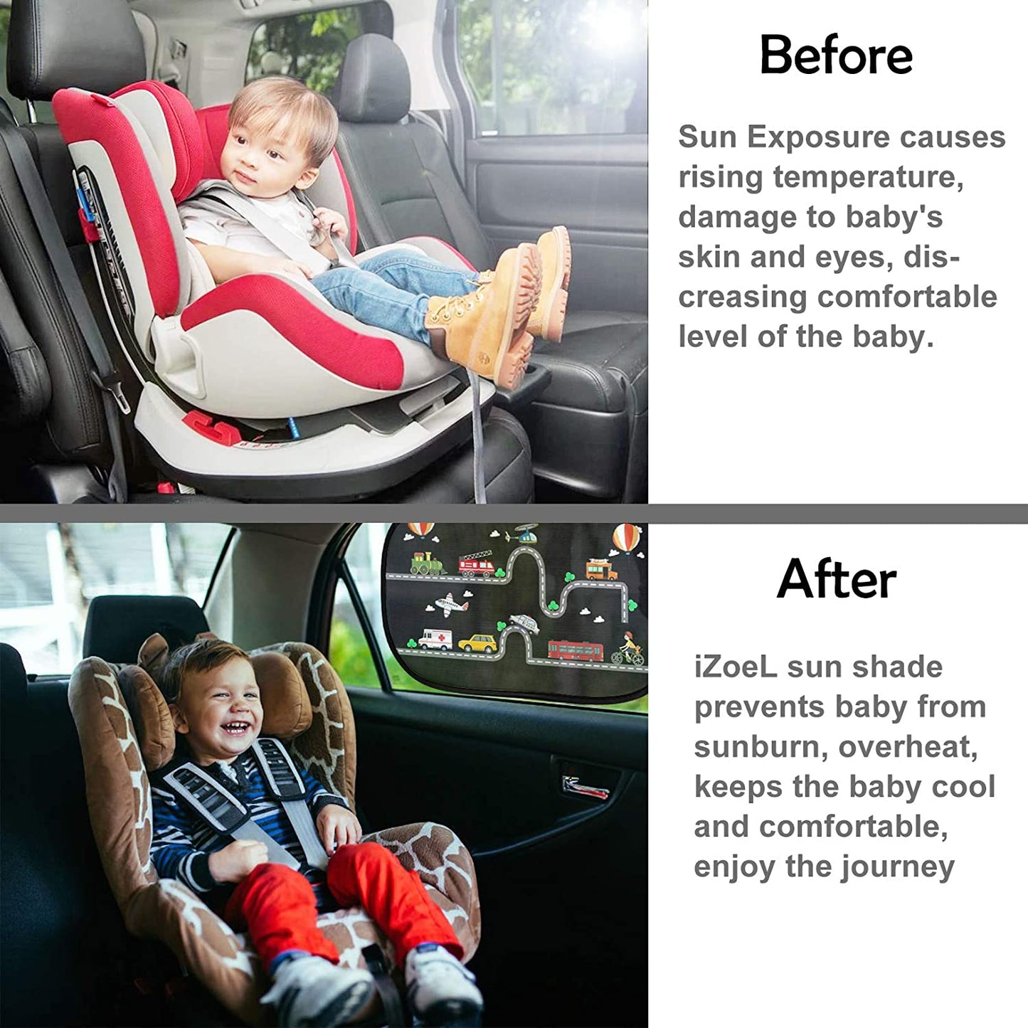 iZoeL Car Sun Shade for Baby Kids 2 Pack, Static Cling Side Window Car Annimal Lion, 80GSM Rear Sunshades Universal with 8 Suction Cups and Storage Bag - Sun Glare and UV Rays ProtectionProtection