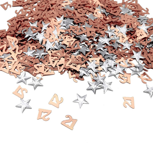iZoeL 21 Rose Gold Table Confetti Bag 30g incl. 21st Birthday Confetti (1000pcs) Silver Star Confetti Sequin(200pcs) for 21st Birthday Party Wedding Anniversary Table Decoration (Rose Gold 21)